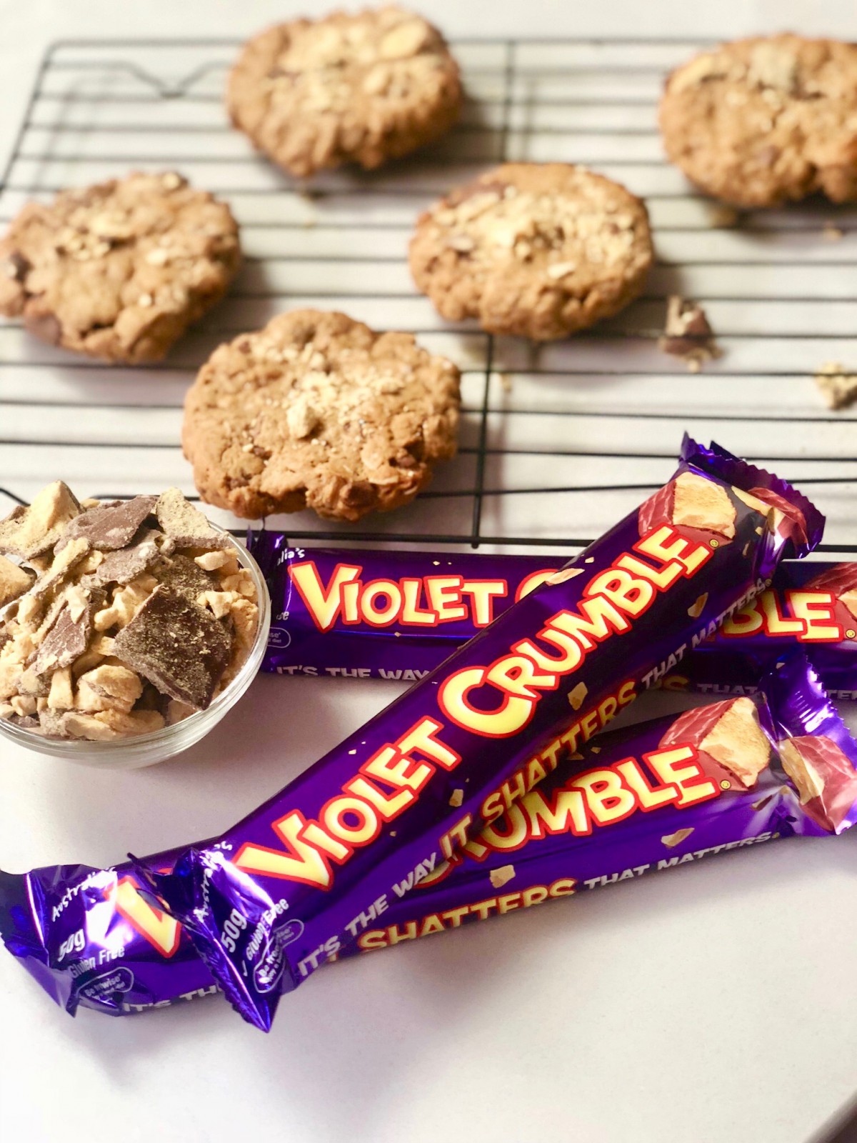 Recipe :: Peanut Butter Cookies with Violet Crumble (GF)