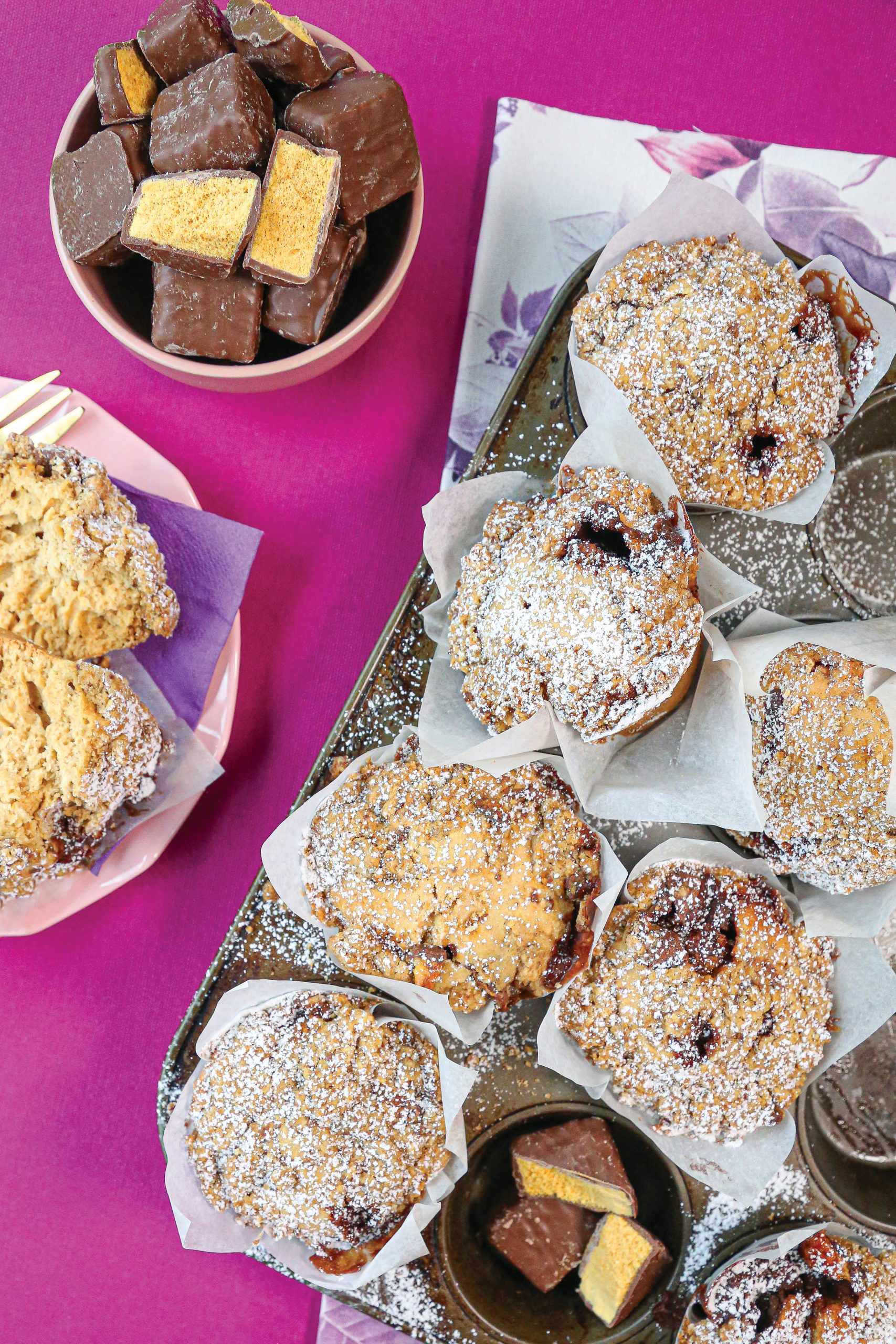 Recipe :: Violet Crumble muffins