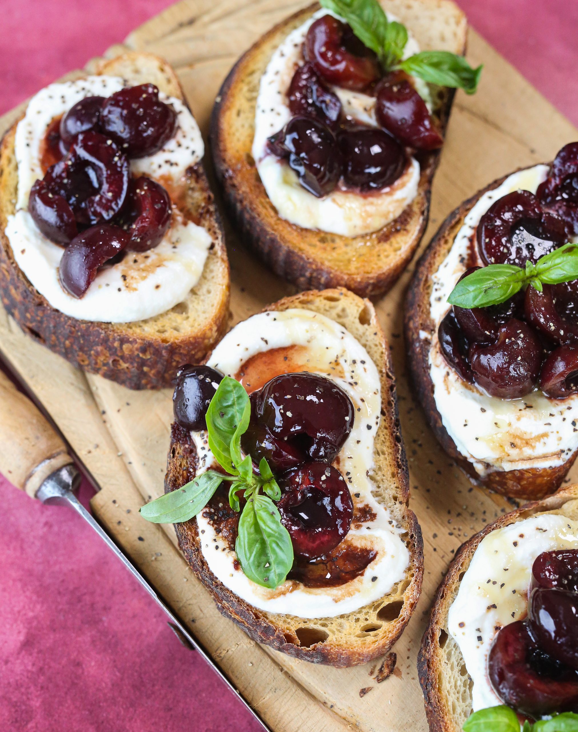 Recipe :: Balsamic cherries and whipped ricotta with charred sourdough